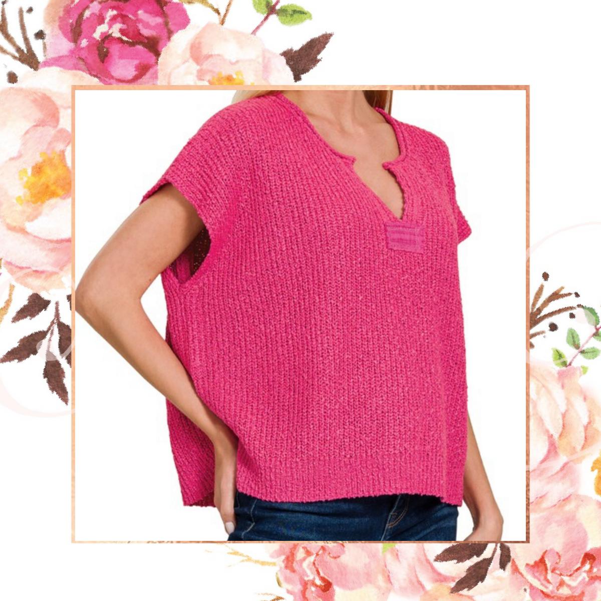 Fuchsia Split Neck Side Slit Pullover – Fashion Allie