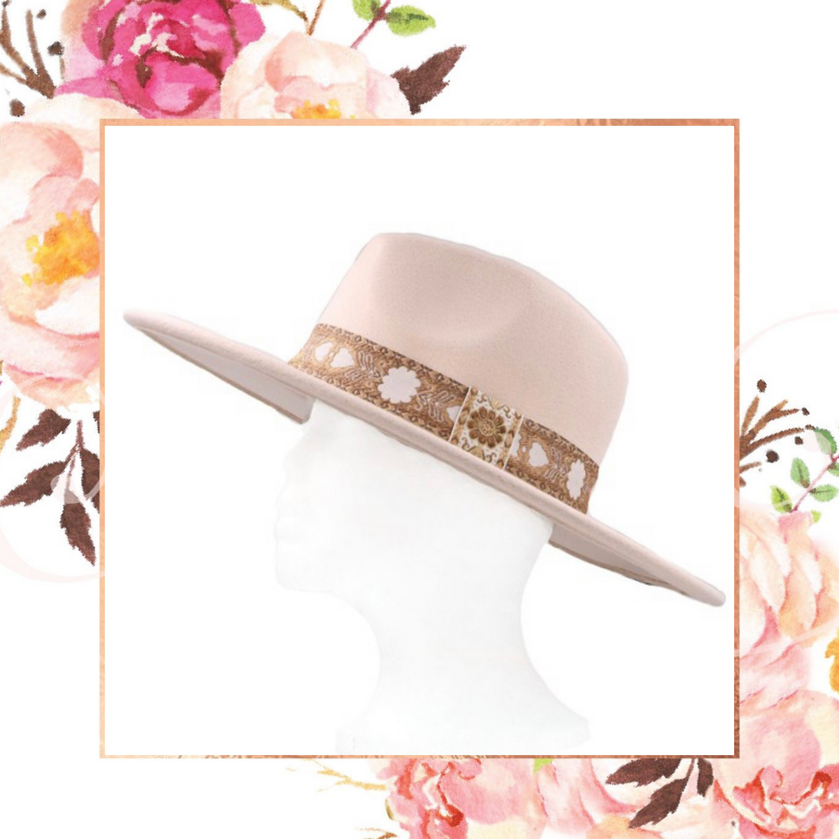 Ivory & Gold Ribbon Panama Hat – Fashion Allie display picture 1
