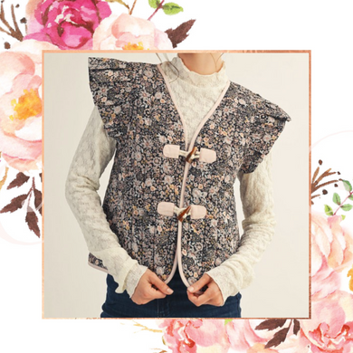 Ruffle Cap Sleeve Floral Quilted Vest