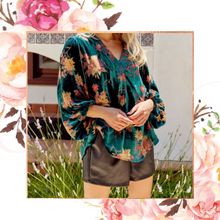 Load image into Gallery viewer, Velvet Floral Bubble Sleeve Blouse