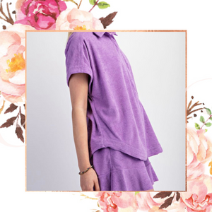 Purple Terrycloth Polo Top