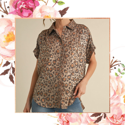Shimmer Me Wild Button Down Blouse