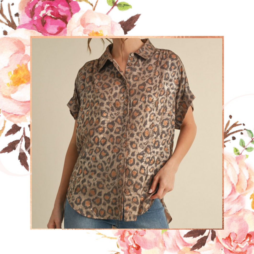 Shimmer Me Wild Button Down Blouse