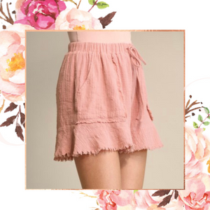 Dusty Rose Flutter Hem Cotton Gauze Shorts