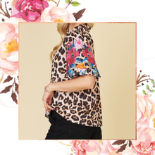 Load image into Gallery viewer, Floral Embroidered Leopard Blouse