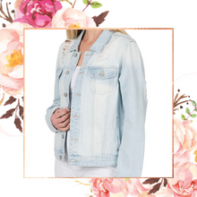 Load image into Gallery viewer, Light Distressed Denim Jacket