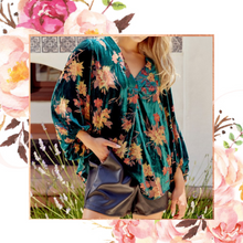 Load image into Gallery viewer, Velvet Floral Bubble Sleeve Blouse