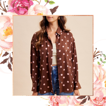 Load image into Gallery viewer, Polka Dot Satin Button Down Blouse