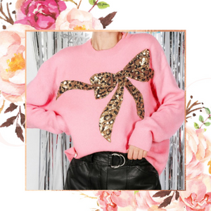 Leopard Sequin Bow Sweater