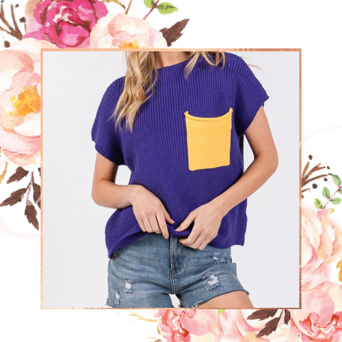 Colorblocked Front Pocket Sweater Top