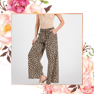 Washed Leopard Print Wide Leg Pants