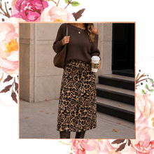 Load image into Gallery viewer, Leopard Satin Midi Skirt