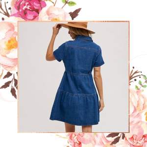 Denim Tiered Button Down Dress