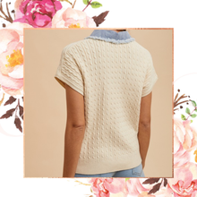 Load image into Gallery viewer, Denim Meets Cable Knit Button Down Sweater