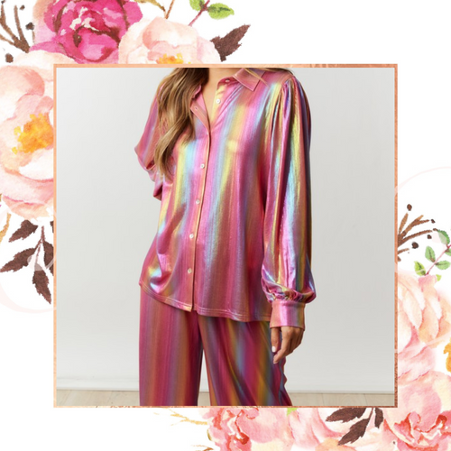 Mardi Gras Iridescent Button Down Top