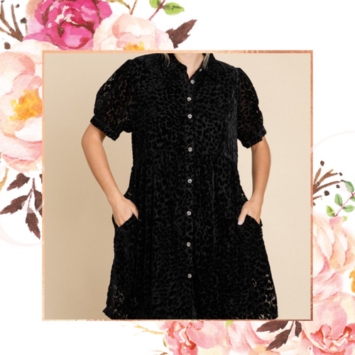 Velvet Leopard Button Down Babydoll Dress