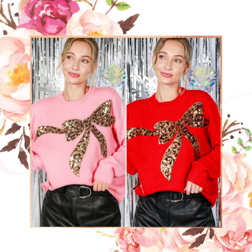 Leopard Sequin Bow Sweater