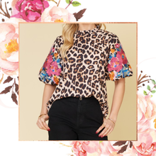Load image into Gallery viewer, Floral Embroidered Leopard Blouse