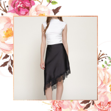 Load image into Gallery viewer, Asymmetrical Lace Trim Midi Skirt
