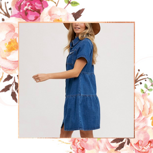 Denim Tiered Button Down Dress