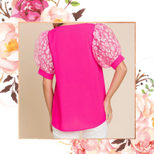 Load image into Gallery viewer, Hot Pink Leopard Puff Sleeve Top