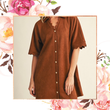 Load image into Gallery viewer, Scalloped Suede Button Down Dress