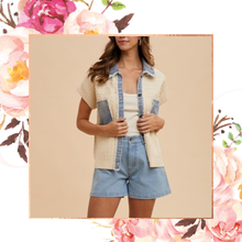 Load image into Gallery viewer, Denim Meets Cable Knit Button Down Sweater