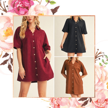 Load image into Gallery viewer, Scalloped Suede Button Down Dress