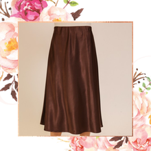 Load image into Gallery viewer, Brown Satin Midi Flare Skirt