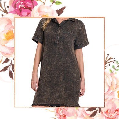 Tencel Mineral Washed Collared Shirt Dress