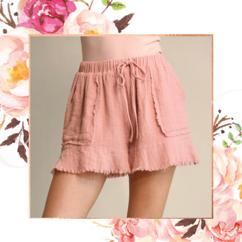 Dusty Rose Flutter Hem Cotton Gauze Shorts