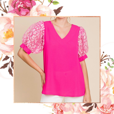 Hot Pink Leopard Puff Sleeve Top