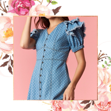 Load image into Gallery viewer, Polka Dot Denim Button Down Dress