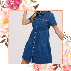 Denim Tiered Button Down Dress