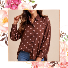 Load image into Gallery viewer, Polka Dot Satin Button Down Blouse