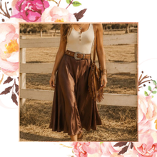 Load image into Gallery viewer, Brown Satin Midi Flare Skirt