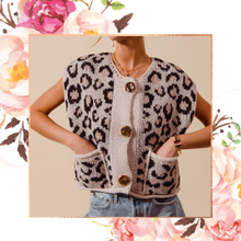 Load image into Gallery viewer, Leopard Button Down Sweater Vest