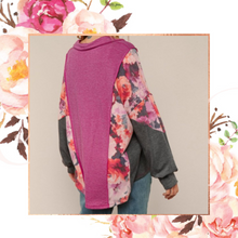 Load image into Gallery viewer, Collared V-Neck Floral Colorblock Pullover