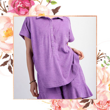 Load image into Gallery viewer, Purple Terrycloth Polo Top