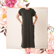 Load image into Gallery viewer, Charcoal Ribbed Midi Dress