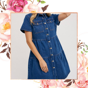 Denim Tiered Button Down Dress