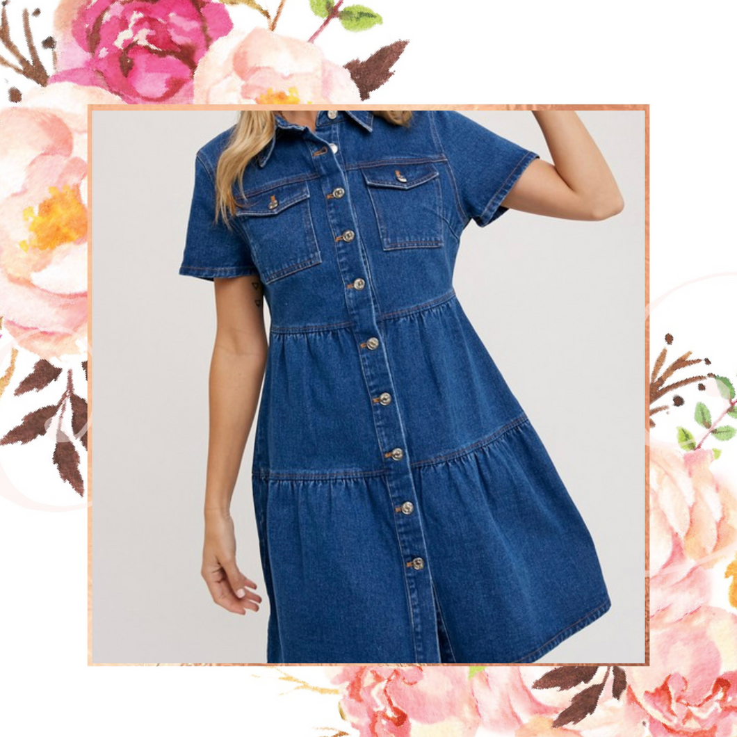 Denim Tiered Button Down Dress