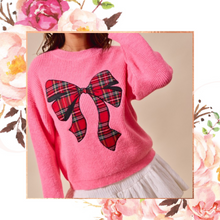 Load image into Gallery viewer, Christmas Plaid Bow Sweater