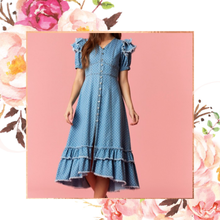 Load image into Gallery viewer, Polka Dot Denim Button Down Dress