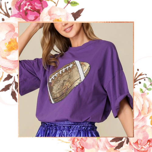 Purple Sequin Football Tee