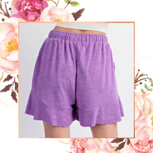 Load image into Gallery viewer, Purple Flutter Hem Terrycloth Shorts