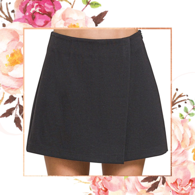 Black Wrap Front Skort