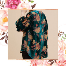 Load image into Gallery viewer, Velvet Floral Bubble Sleeve Blouse