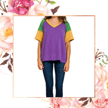 Load image into Gallery viewer, Mardi Gras Ribbed V-Neck Top