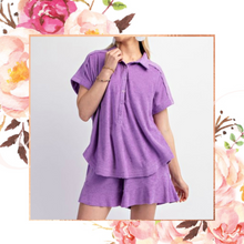 Load image into Gallery viewer, Purple Terrycloth Polo Top